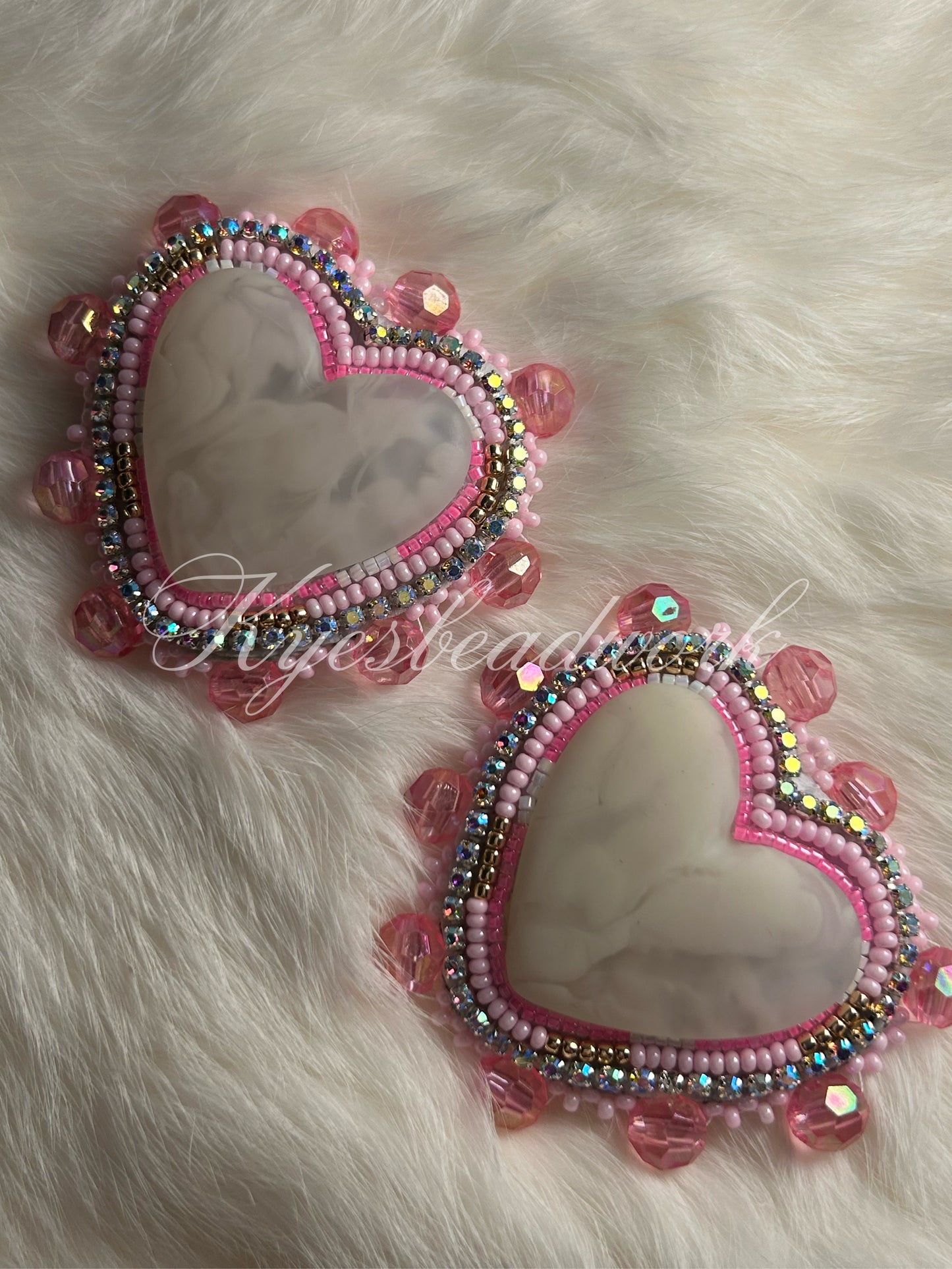 Big Luxurious Pink Heart Beaded Earrings